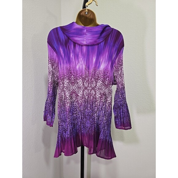 Purple Stretch Open Cardigan Women 2X Ruffle Front Pleated Sparkle Fairy Boho - Picture 4 of 7